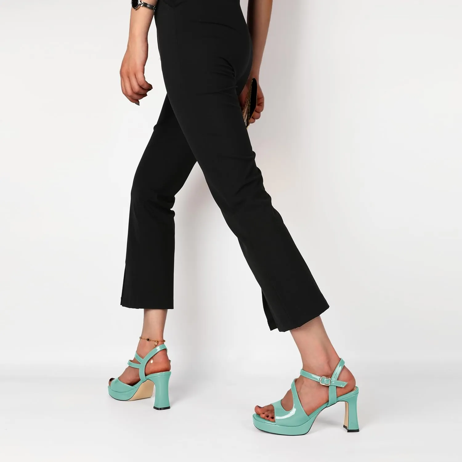 SAMMITOP Platform Heels for Women Open Square Toe Strappy Chunky High Heeled Sandals Slingback Heels Ankle Strap Wedding Party Office Shoes 3.5 Inch