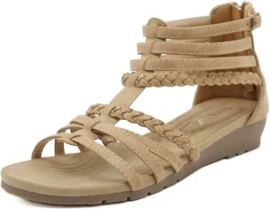 Sandals Women's Summer Comfortable, Silver, Soft Sole Beach Comfortable Elegant with Rhinestone Beads Roman Shoes Leisure Wedge Heel Width H