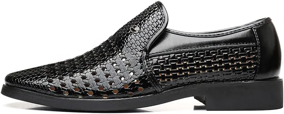 Santimon Men's Woven Casual Slip On Loafers Leather Dress Pointed Toe Derby Walking Breathable Comfort Shoes