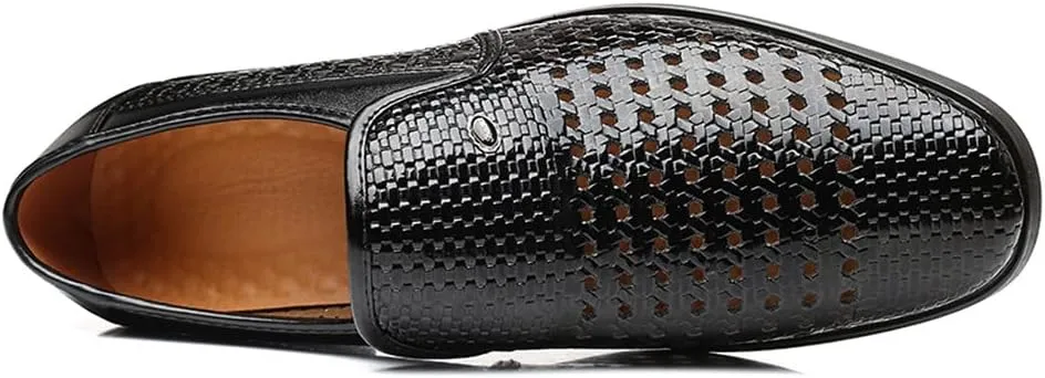 Santimon Men's Woven Casual Slip On Loafers Leather Dress Pointed Toe Derby Walking Breathable Comfort Shoes