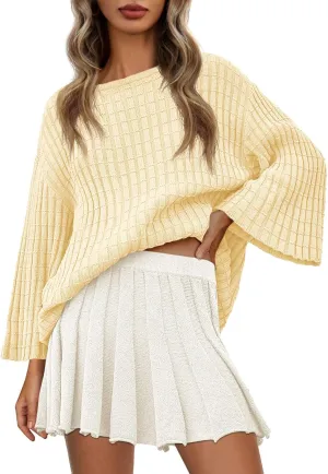 Saodimallsu Womens Oversized Sweaters 3/4 Sleeve Crew Neck Casual Loose Fit Soft Knit Tunic Sweater Tops