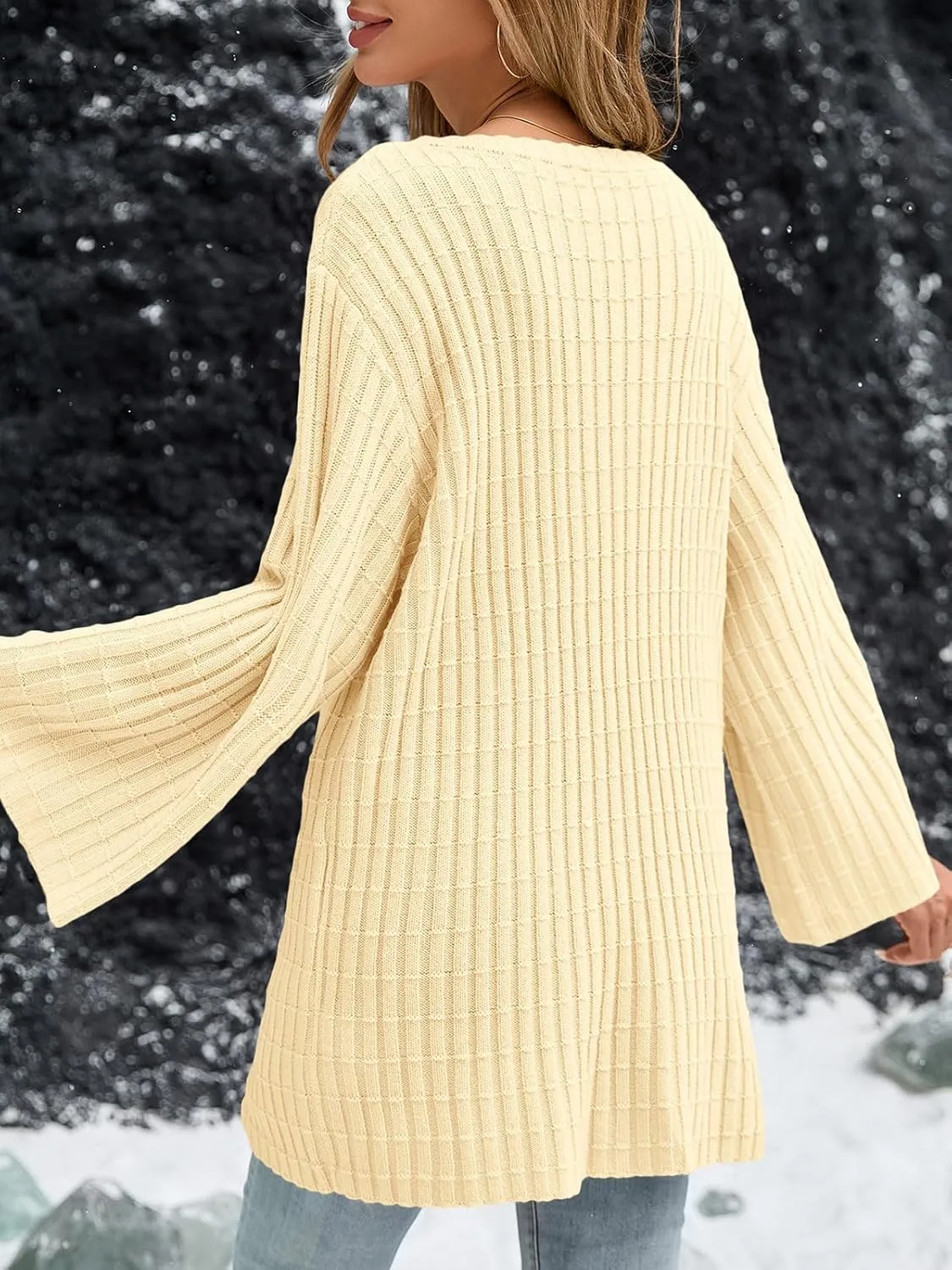 Saodimallsu Womens Oversized Sweaters 3/4 Sleeve Crew Neck Casual Loose Fit Soft Knit Tunic Sweater Tops