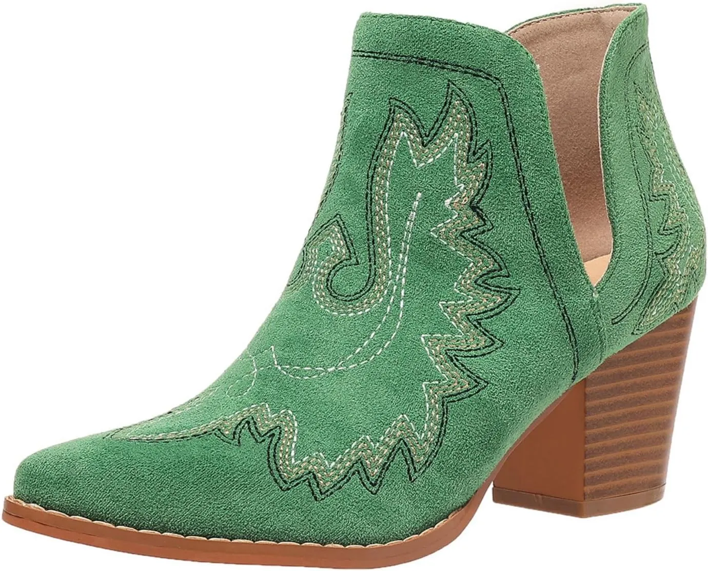SelRoys Cowboy Boots for Women Cowgirl Ankle Western Embroidered Stitched Pointed Toe Cutout Chunky Heels Short Booties Red Brown Black US5-11