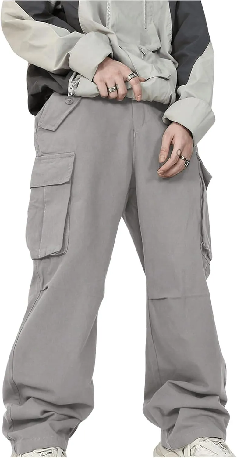 SHENHE Men's Elastic Waist Drawstring Loose Outdoor Hiking Streetwear Cargo Pants