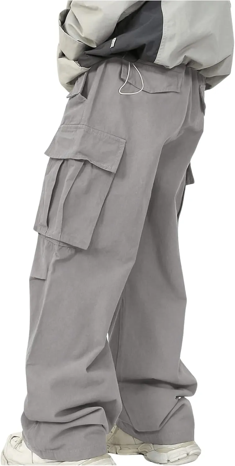 SHENHE Men's Elastic Waist Drawstring Loose Outdoor Hiking Streetwear Cargo Pants