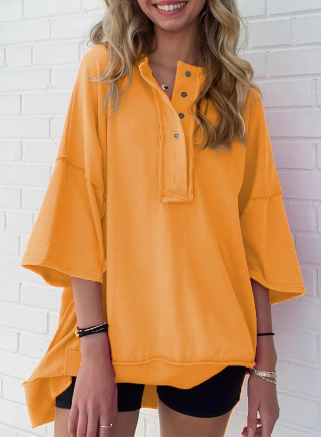 SHEWIN Women's Fashion Oversized T Shirts Casual Short Sleeve Reverse Seam Summer Tops Tees