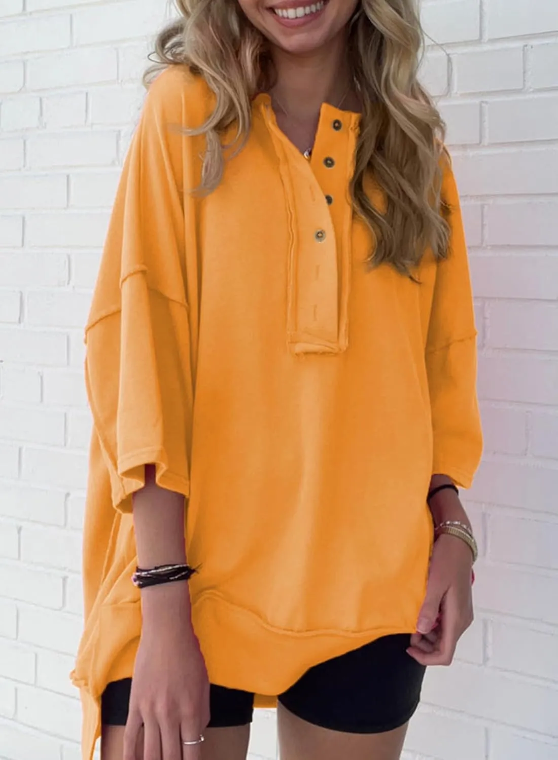 SHEWIN Women's Fashion Oversized T Shirts Casual Short Sleeve Reverse Seam Summer Tops Tees