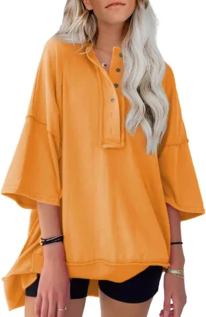 SHEWIN Women's Fashion Oversized T Shirts Casual Short Sleeve Reverse Seam Summer Tops Tees