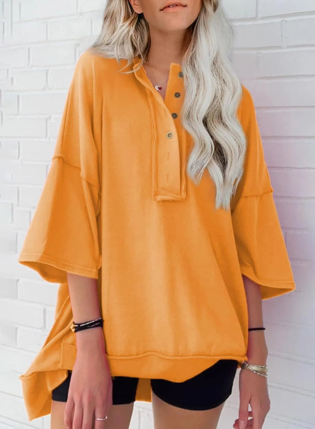 SHEWIN Women's Fashion Oversized T Shirts Casual Short Sleeve Reverse Seam Summer Tops Tees