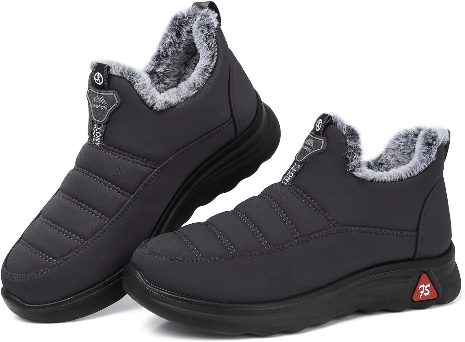 SHIBEVER Winter Boots for Women: Black Warm Fur Lined Slip on Ankle Snow Boots Comfortable Waterproof Outdoor Shoes Size