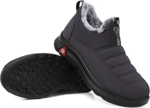 SHIBEVER Winter Boots for Women: Black Warm Fur Lined Slip on Ankle Snow Boots Comfortable Waterproof Outdoor Shoes Size