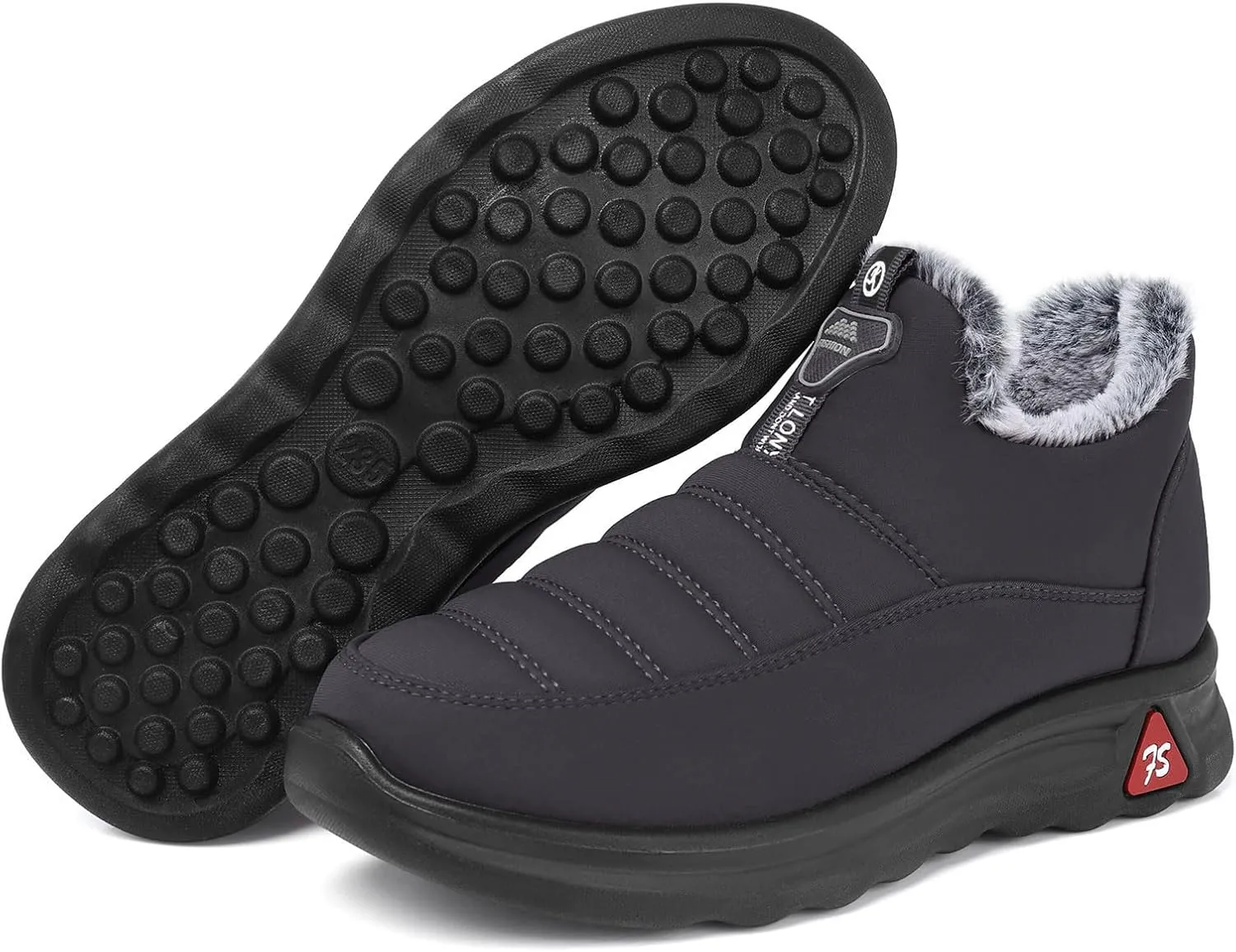 SHIBEVER Winter Boots for Women: Black Warm Fur Lined Slip on Ankle Snow Boots Comfortable Waterproof Outdoor Shoes Size