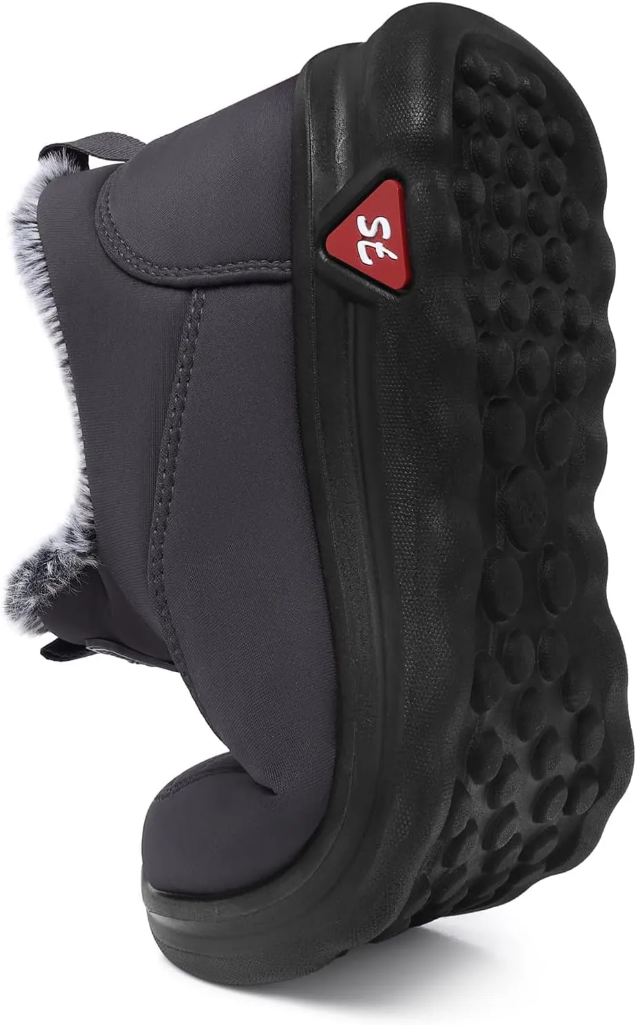 SHIBEVER Winter Boots for Women: Black Warm Fur Lined Slip on Ankle Snow Boots Comfortable Waterproof Outdoor Shoes Size