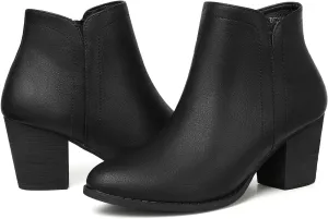 SHIBEVER Women's Ankle Boots Heel: Chunky Low Heeled Almond Toe Short Booties with Zipper Faux Suede Dress Western Fall 2025 Shoes