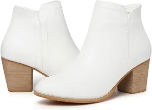 SHIBEVER Women's Ankle Boots Heel: Chunky Low Heeled Almond Toe Short Booties with Zipper Faux Suede Dress Western Fall 2025 Shoes