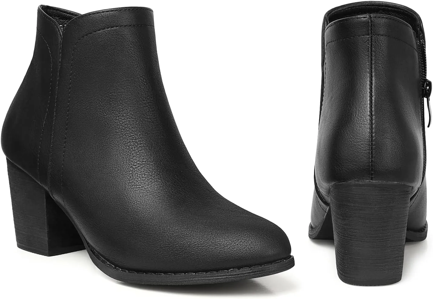 SHIBEVER Women's Ankle Boots Heel: Chunky Low Heeled Almond Toe Short Booties with Zipper Faux Suede Dress Western Fall 2025 Shoes