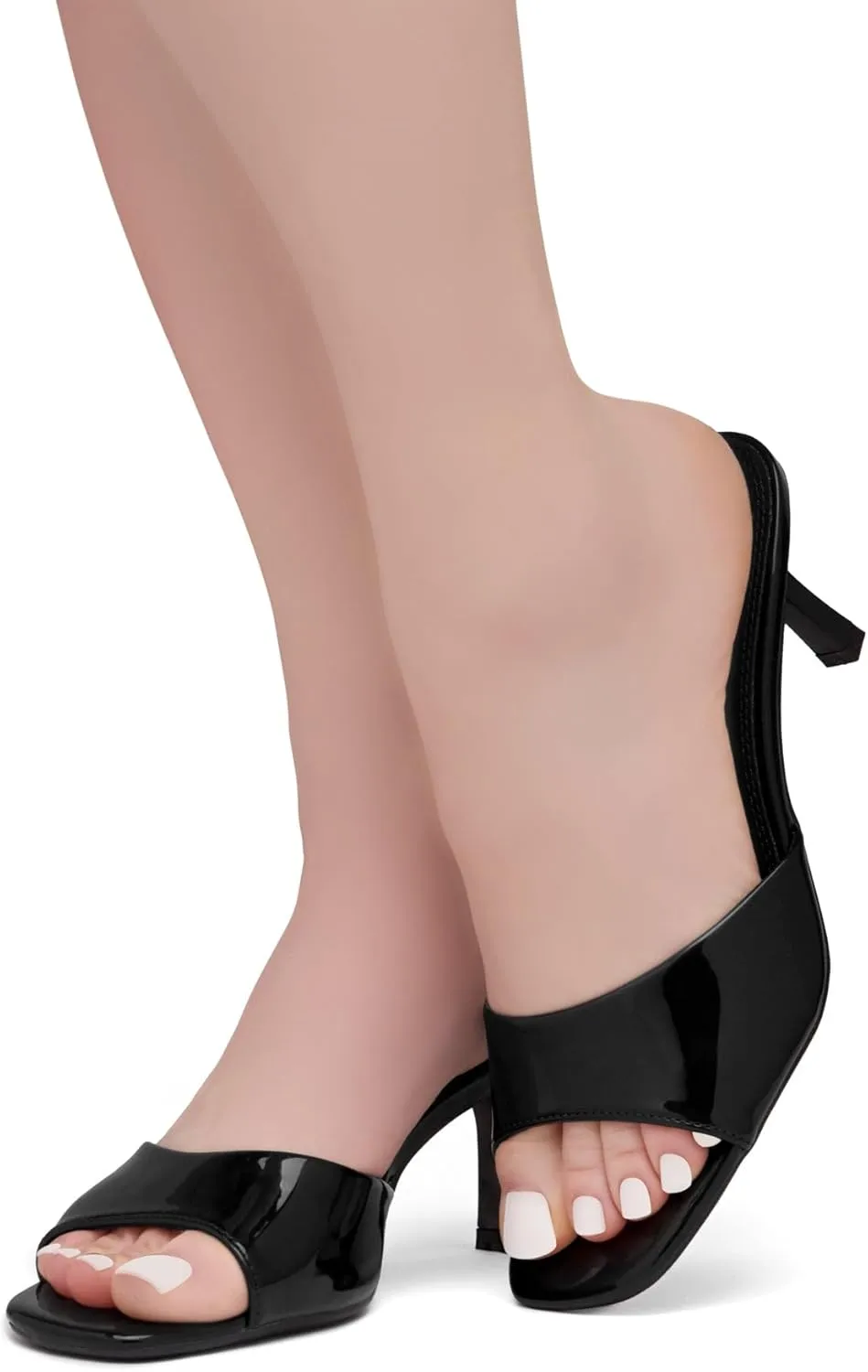 Shoe Land Deverena Women's Low Heels Stiletto Heeled Slides, Open Toe One Band Slip-On Heeled Mules – Dressy Heeled Sandals for Prom, Party, Wedding, and Vacation
