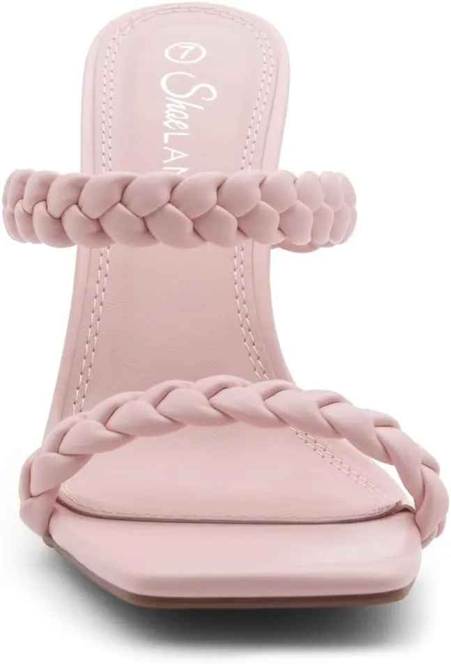 Shoe Land SL-Miley Women's Square Open Toe Heeled Mules Double Braided Strap Slide Sandals