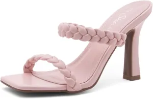 Shoe Land SL-Miley Women's Square Open Toe Heeled Mules Double Braided Strap Slide Sandals