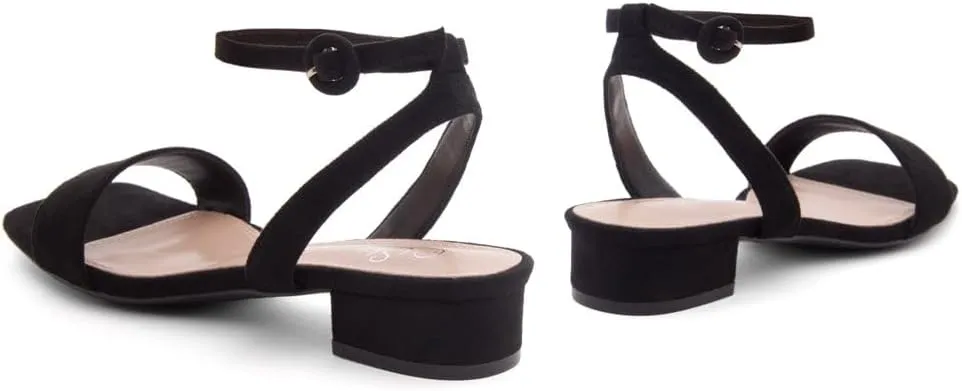 Shoe Land Women's Low Heels Dressy Sandals for 2025-1 Inch Chunky Block Short Heels | Square Open Toe with Adjustable Ankle Strap | Wedding & Party Heeled Sandals