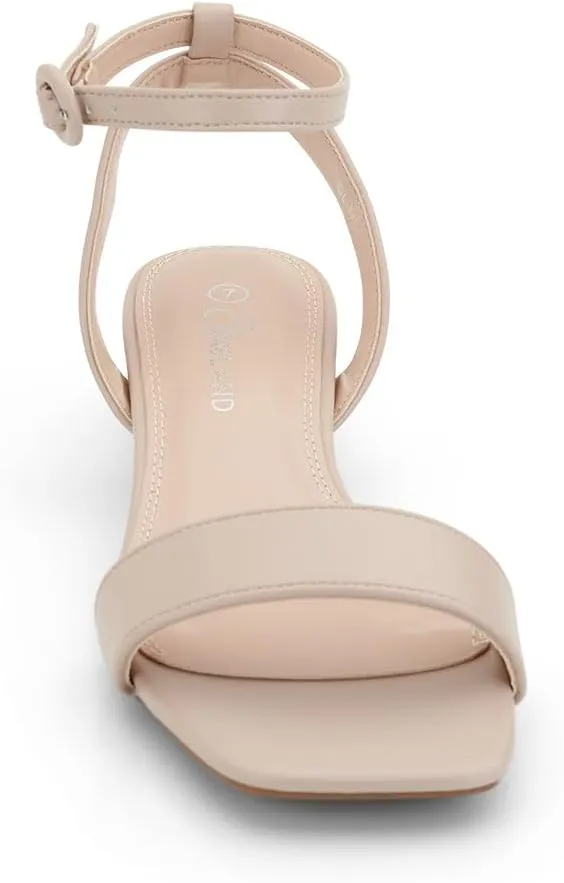 Shoe Land Women's Low Heels Dressy Sandals for 2025-1 Inch Chunky Block Short Heels | Square Open Toe with Adjustable Ankle Strap | Wedding & Party Heeled Sandals