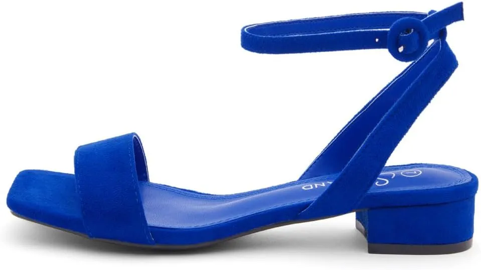 Shoe Land Women's Low Heels Dressy Sandals for 2025-1 Inch Chunky Block Short Heels | Square Open Toe with Adjustable Ankle Strap | Wedding & Party Heeled Sandals