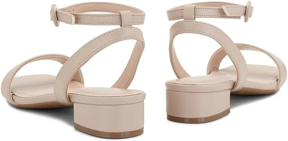 Shoe Land Women's Low Heels Dressy Sandals for 2025-1 Inch Chunky Block Short Heels | Square Open Toe with Adjustable Ankle Strap | Wedding & Party Heeled Sandals