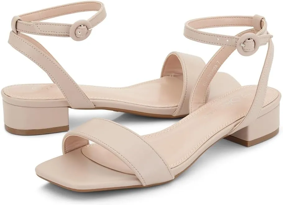 Shoe Land Women's Low Heels Dressy Sandals for 2025-1 Inch Chunky Block Short Heels | Square Open Toe with Adjustable Ankle Strap | Wedding & Party Heeled Sandals