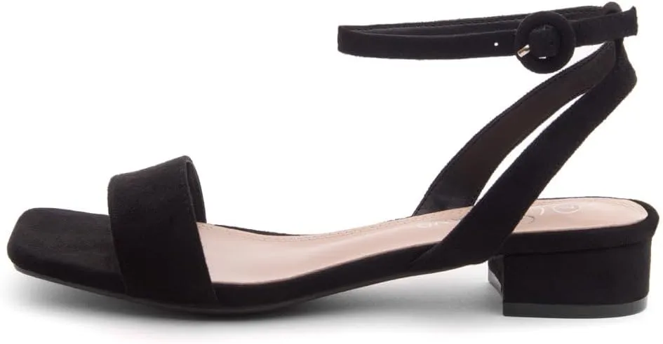 Shoe Land Women's Low Heels Dressy Sandals for 2025-1 Inch Chunky Block Short Heels | Square Open Toe with Adjustable Ankle Strap | Wedding & Party Heeled Sandals