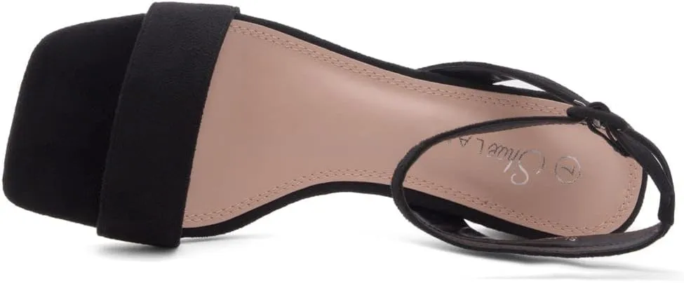 Shoe Land Women's Low Heels Dressy Sandals for 2025-1 Inch Chunky Block Short Heels | Square Open Toe with Adjustable Ankle Strap | Wedding & Party Heeled Sandals