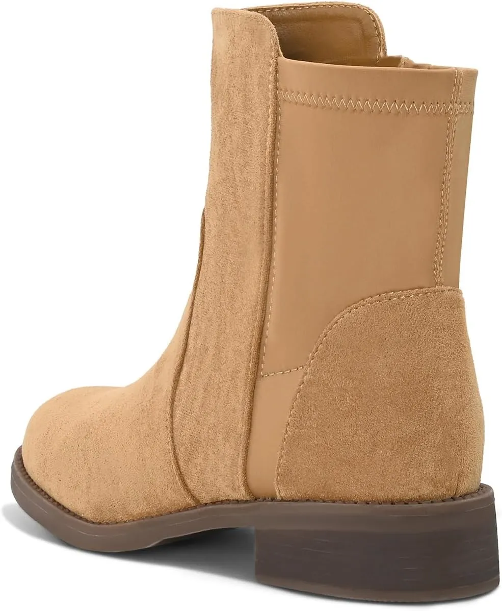 Shoe'N Tale Ankle Boots for Women Low Chunky Round Toe Short Boots Block Heel Booties Side Zipper