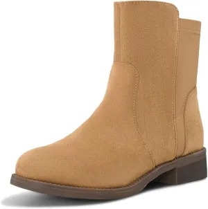 Shoe'N Tale Ankle Boots for Women Low Chunky Round Toe Short Boots Block Heel Booties Side Zipper