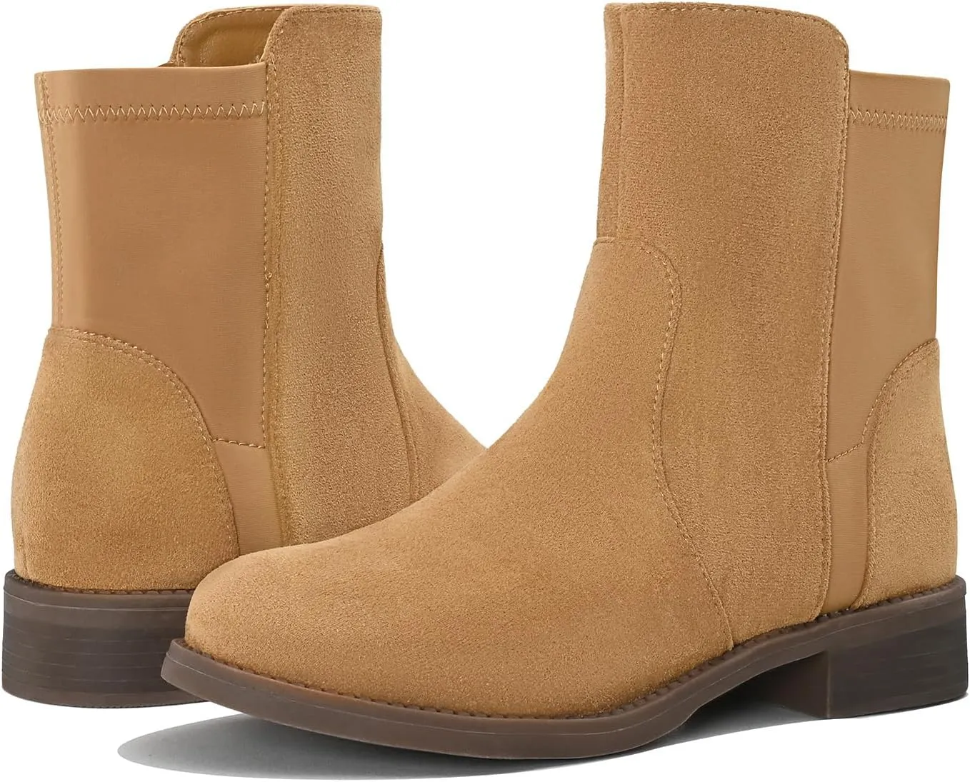 Shoe'N Tale Ankle Boots for Women Low Chunky Round Toe Short Boots Block Heel Booties Side Zipper