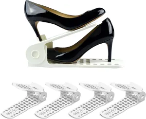 Shoepal- Adjustable Shoe Slot Organizers – Space-Saving Shoe Stackers for Closet, Double Layer Shoe Storage Racks for Sneakers, Heels, Flats & More (White, 4)
