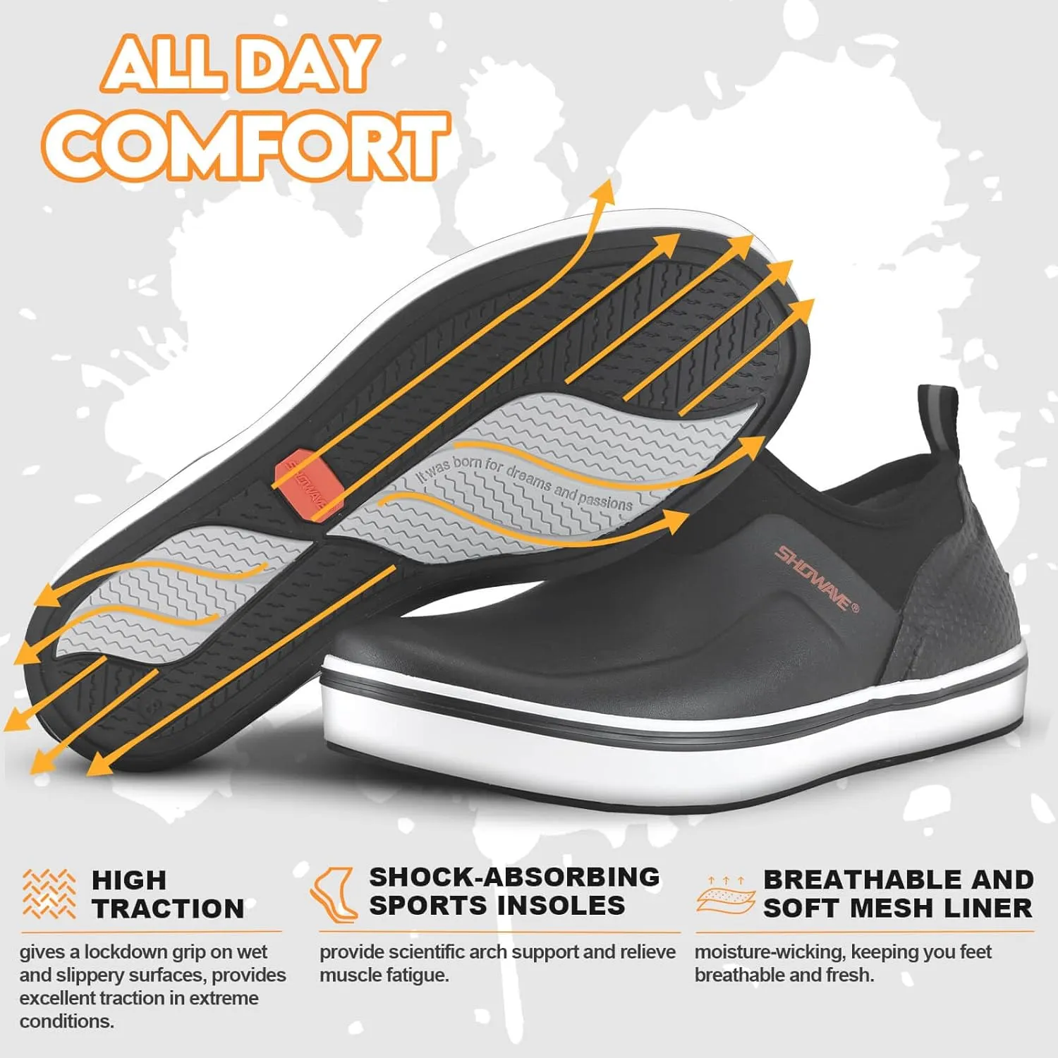 Showave Men's Deck Shoes Waterproof Short Rain Boots Breathable Sports Sailing Booties Non-Slip Rubber Boots Low Cut Design for Outdoor Fishing Gardening Walking