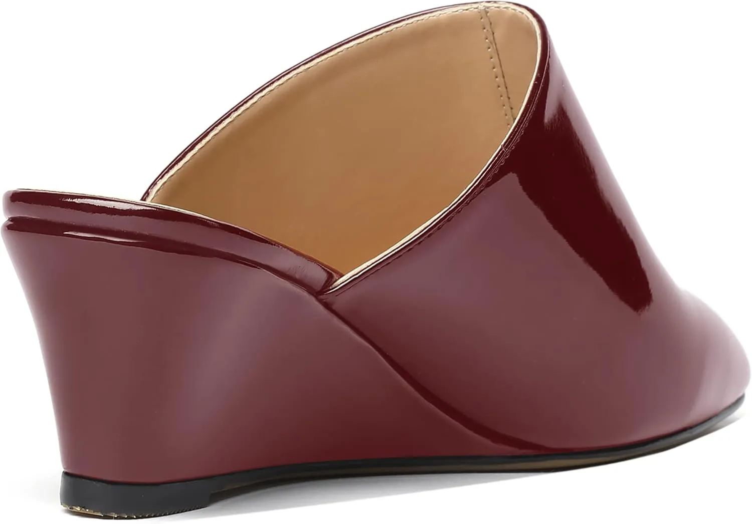SHOWFOREST Women's Square Toe Evening Dress Slide Casual Patent Wedge Low Heel Mules Shoes 2 Inch