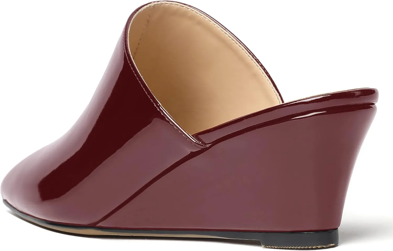 SHOWFOREST Women's Square Toe Evening Dress Slide Casual Patent Wedge Low Heel Mules Shoes 2 Inch