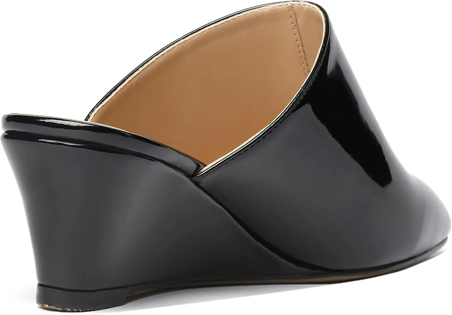 SHOWFOREST Women's Square Toe Evening Dress Slide Casual Patent Wedge Low Heel Mules Shoes 2 Inch