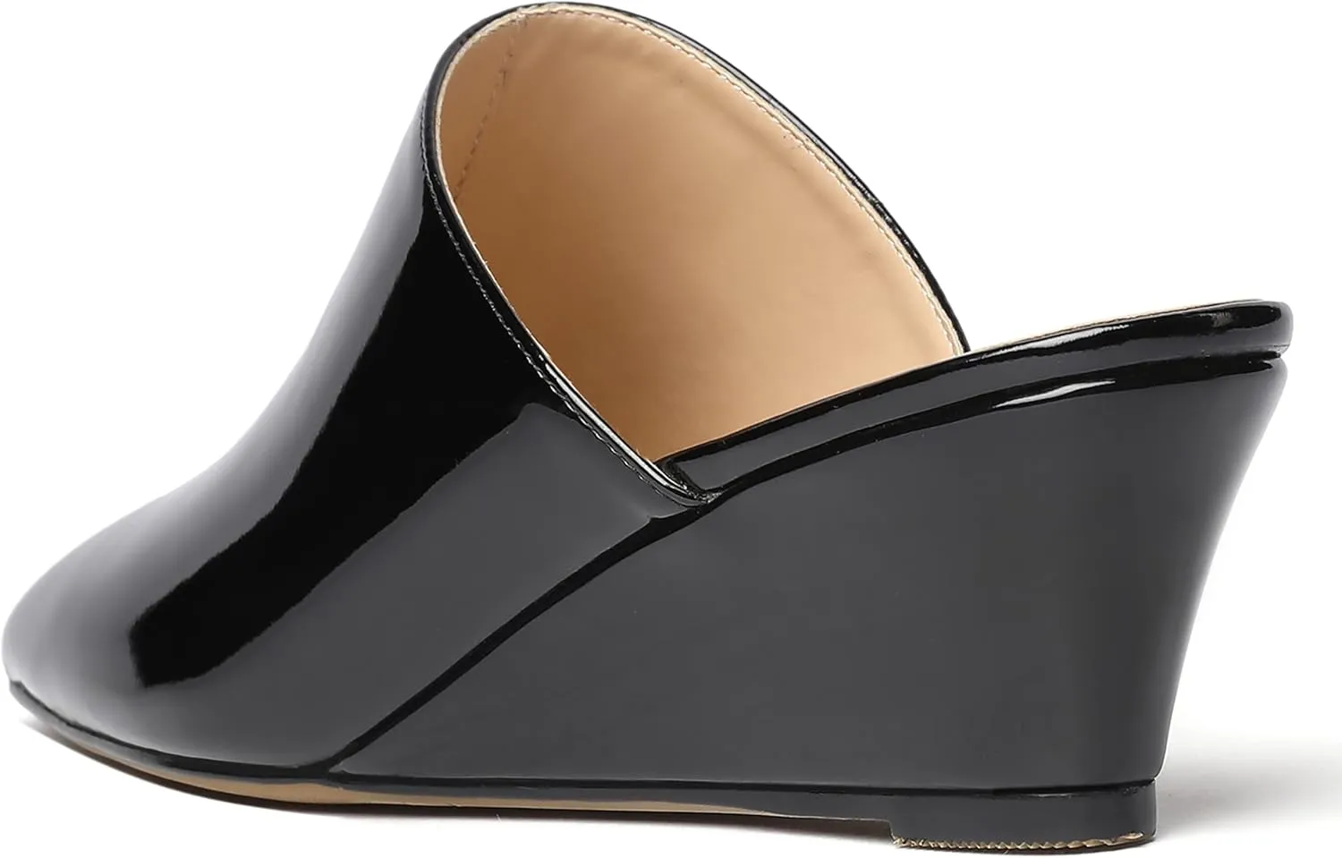 SHOWFOREST Women's Square Toe Evening Dress Slide Casual Patent Wedge Low Heel Mules Shoes 2 Inch
