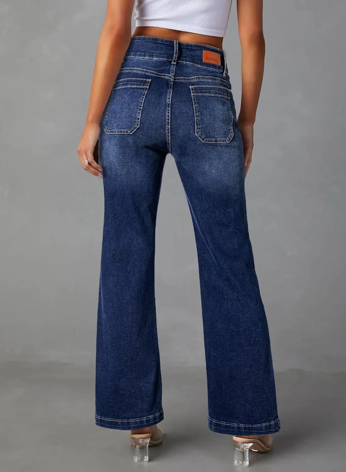 Sidefeel Women's Wide Leg Jeans High Waisted Tummy Control Stretchy Pockets Front Zimbaplatinum Jeans