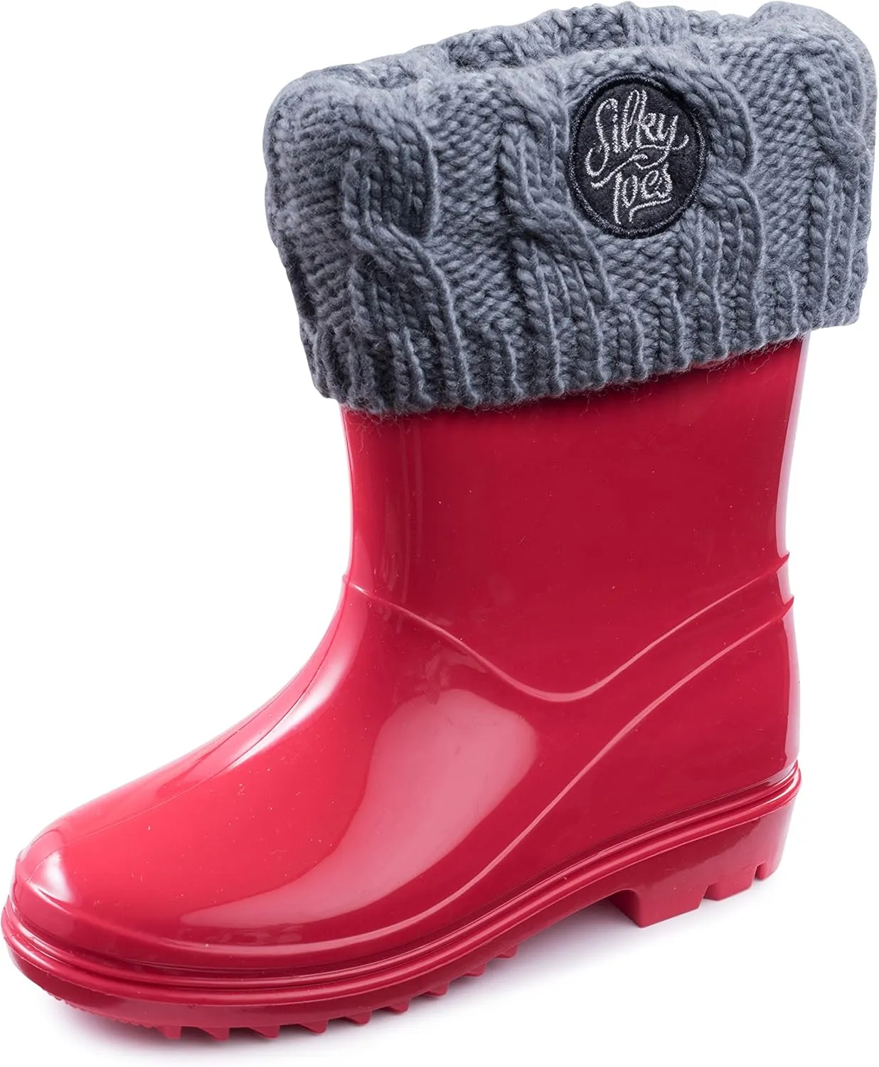 Silky Toes Kids Warm Cozy Fleece Lined Boot Liners With Cable Knit Cuff (Grey, Large)