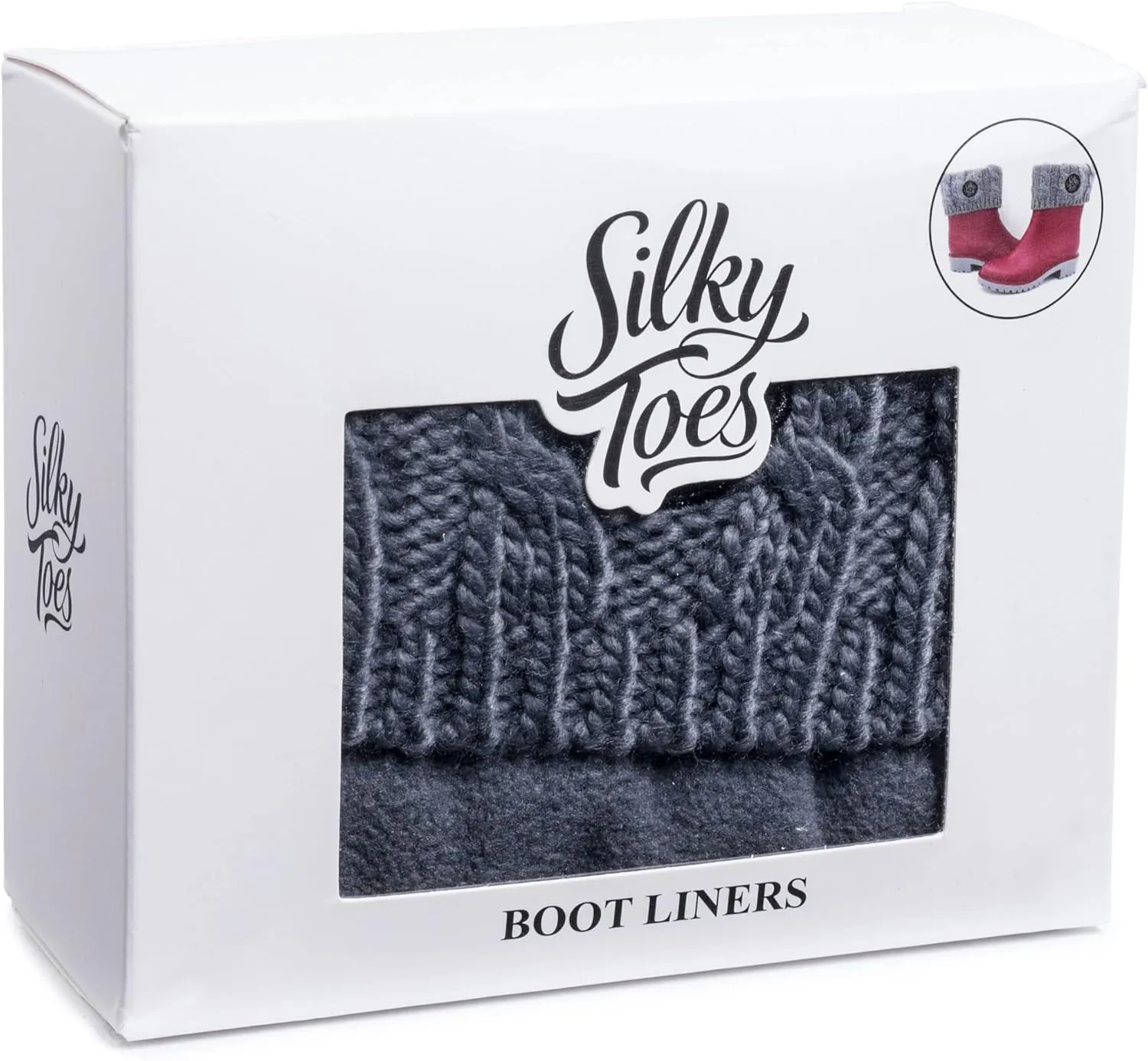 Silky Toes Kids Warm Cozy Fleece Lined Boot Liners With Cable Knit Cuff (Grey, Large)