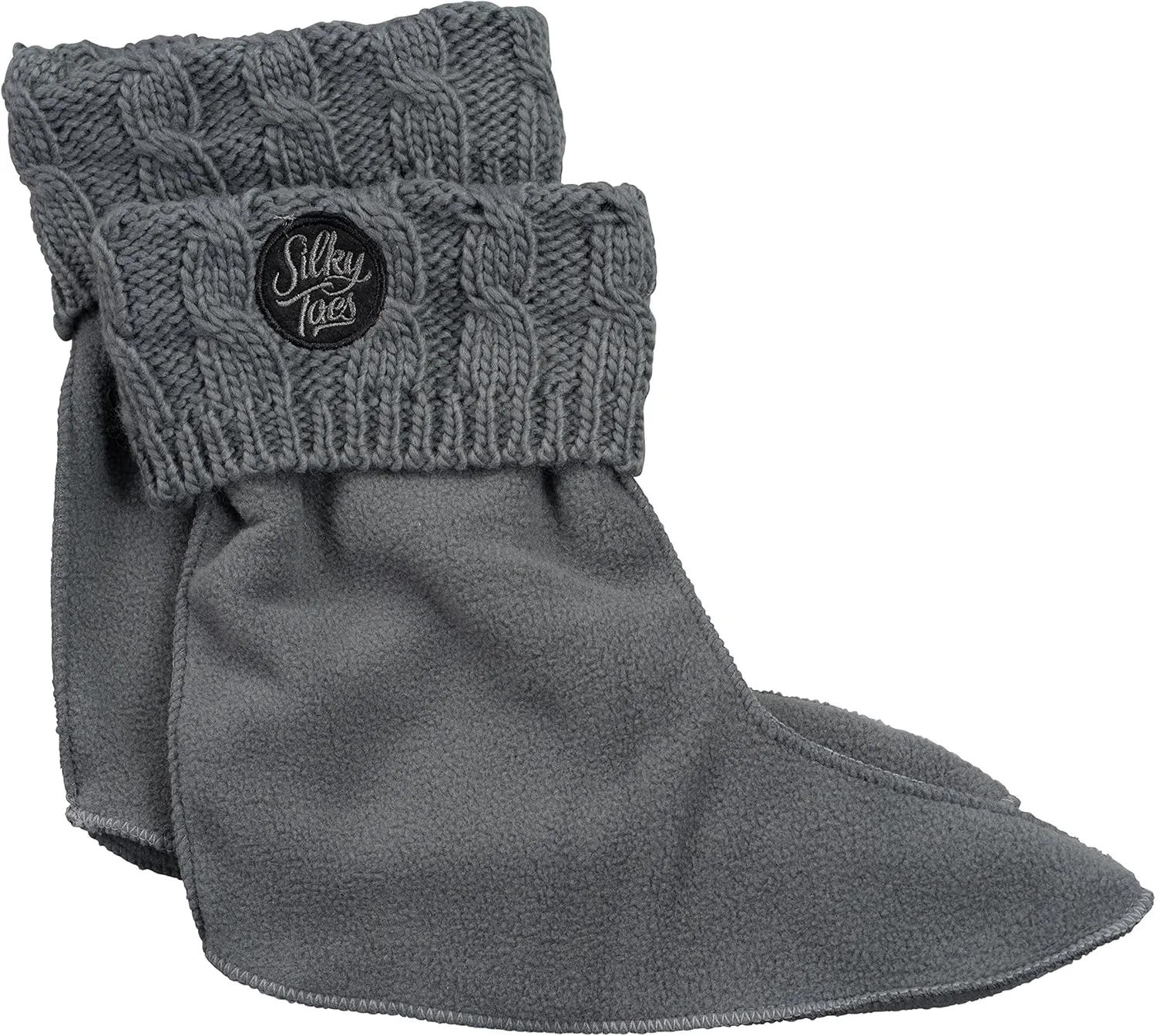 Silky Toes Kids Warm Cozy Fleece Lined Boot Liners With Cable Knit Cuff (Grey, Large)