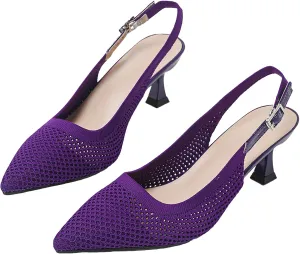 Slingback for Women's Closed Pointed Toe Kitten Heels with Ankle Strap Knitted Dress Pumps Shoes Work Wedding Everyday Parties 1.6 in Low Heels