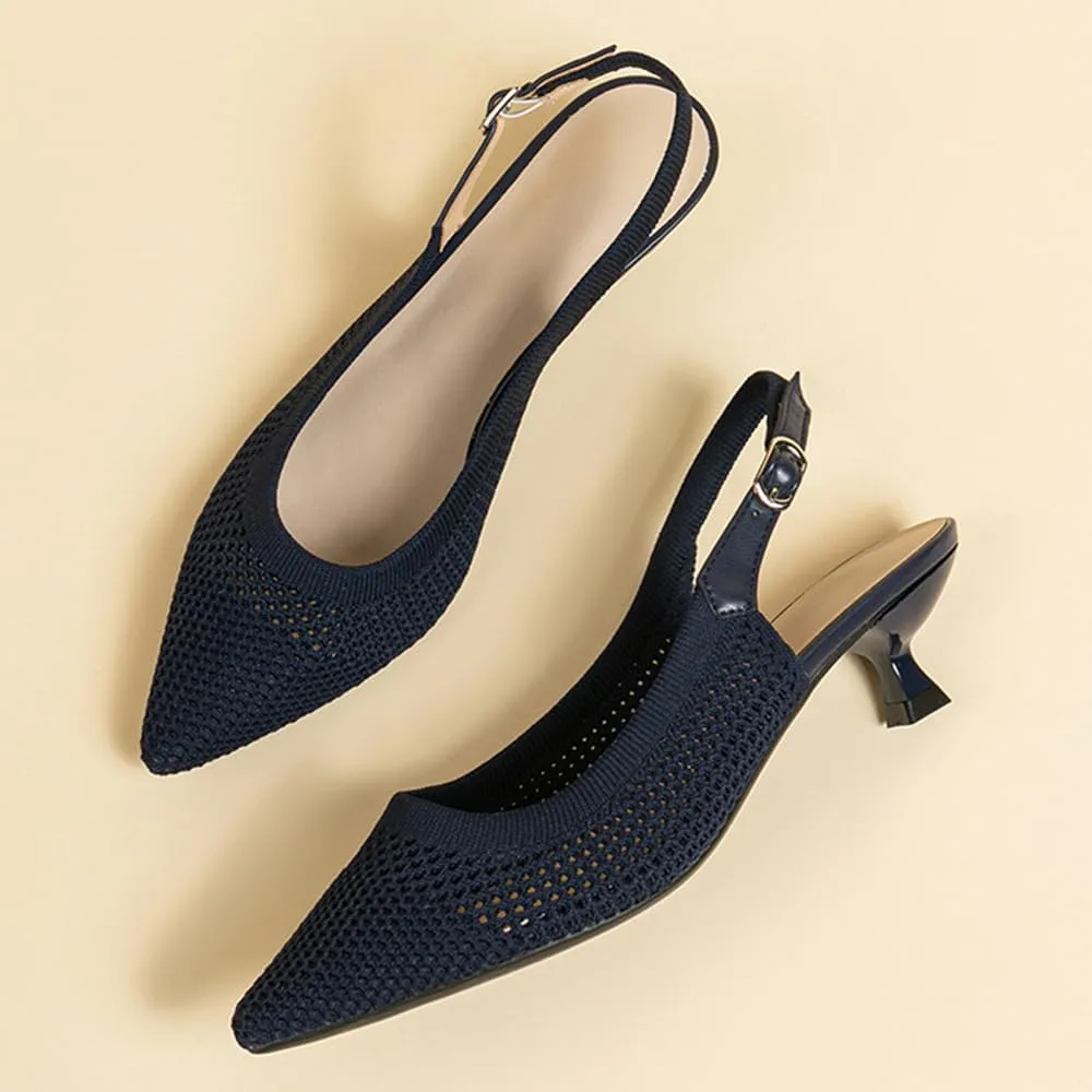 Slingback for Women's Closed Pointed Toe Kitten Heels with Ankle Strap Knitted Dress Pumps Shoes Work Wedding Everyday Parties 1.6 in Low Heels