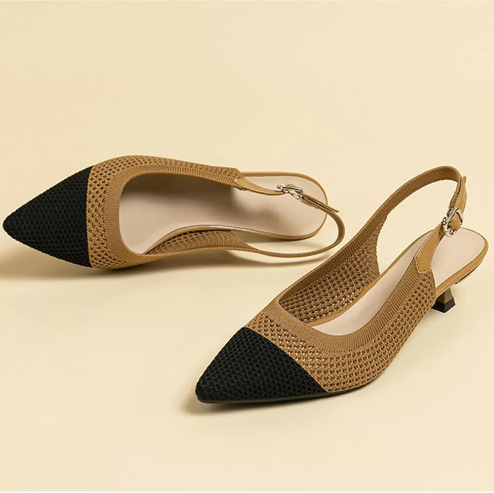 Slingback for Women's Closed Pointed Toe Kitten Heels with Ankle Strap Knitted Dress Pumps Shoes Work Wedding Everyday Parties 1.6 in Low Heels