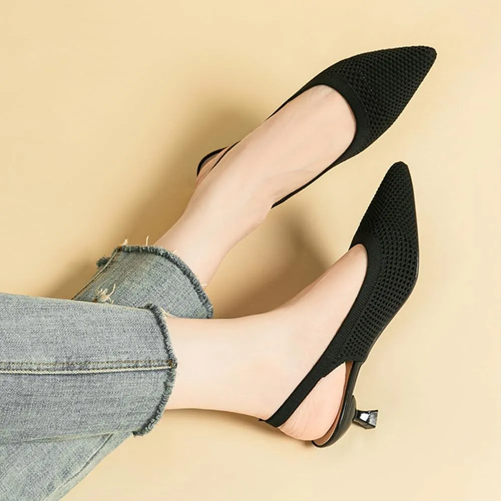 Slingback for Women's Closed Pointed Toe Kitten Heels with Ankle Strap Knitted Dress Pumps Shoes Work Wedding Everyday Parties 1.6 in Low Heels