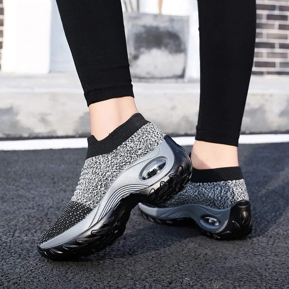 Slow Man Womens Walking Shoes Sock Sneakers Wide Width Hypersoft Slip on Hyper Arch Support Air Cushion Jazz Dance Mesh Lady Loafers Girls Modern no Laces