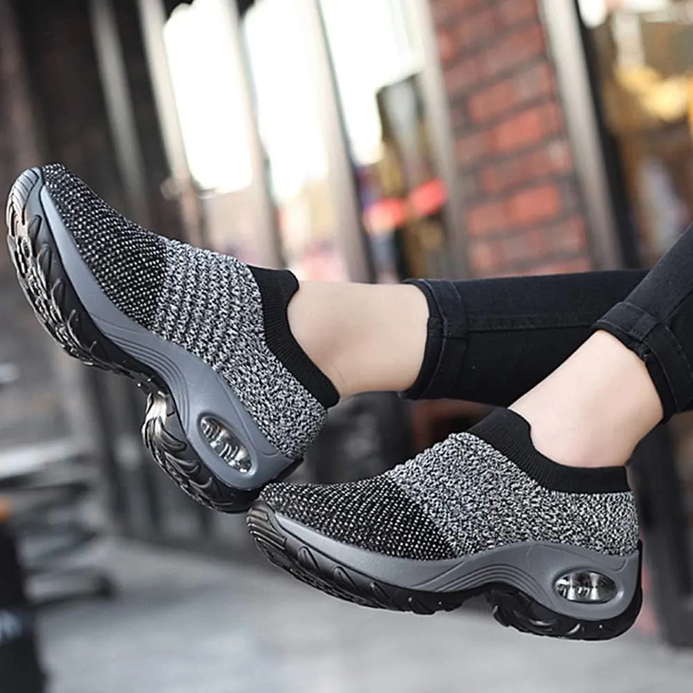 Slow Man Womens Walking Shoes Sock Sneakers Wide Width Hypersoft Slip on Hyper Arch Support Air Cushion Jazz Dance Mesh Lady Loafers Girls Modern no Laces