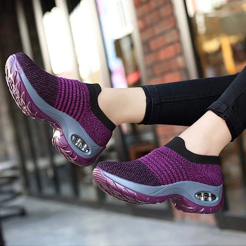 Slow Man Womens Walking Shoes Sock Sneakers Wide Width Hypersoft Slip on Hyper Arch Support Air Cushion Jazz Dance Mesh Lady Loafers Girls Modern no Laces